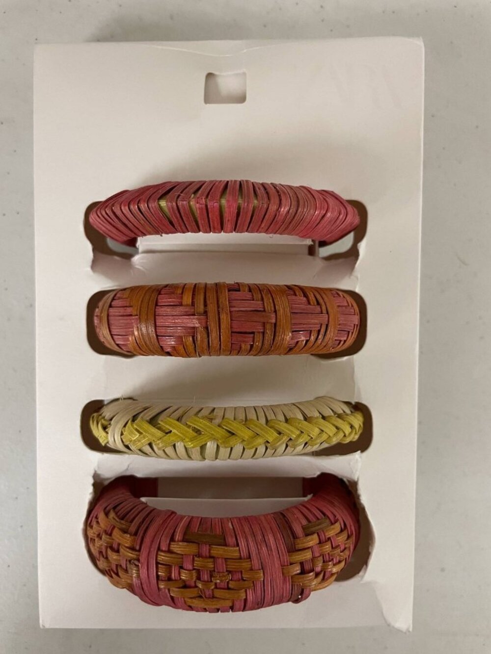 Zara Bangle Bracelet Set 4 Pack Multi-color Woven Raffia Style Summer Stack